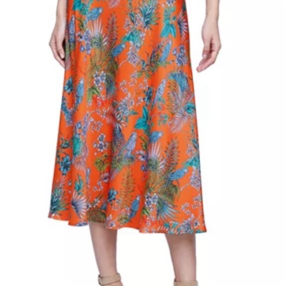 L’AGENCE Orange Floral Midi Skirt